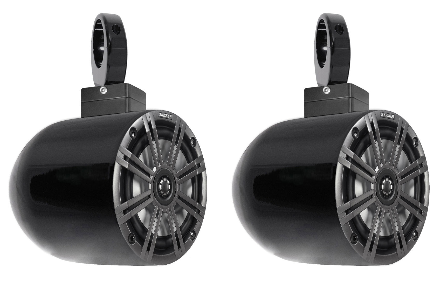 Pair KICKER 45KM654 6.5" 390w Black Marine Wakeboard Swivel Tower Boat Speakers