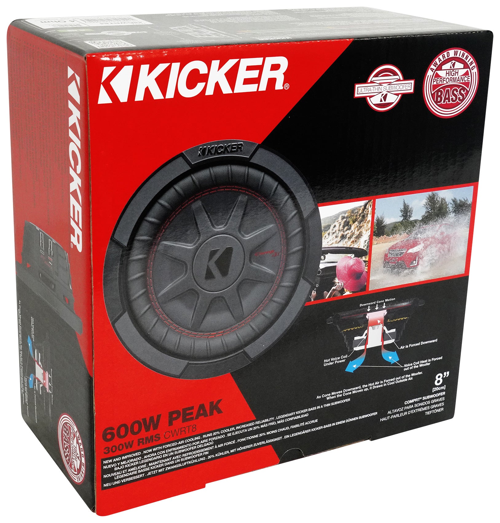 Kicker 48CWRT84 COMPRT8 600w 8" Shallow Car Subwoofer Sub+Mono Amplifier+Amp Kit