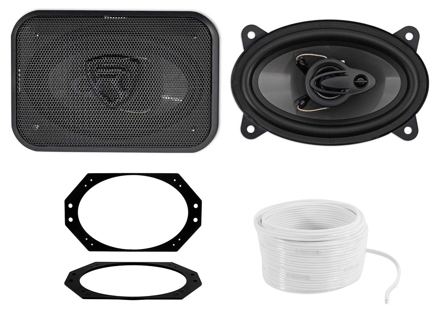 RV46.3A 4x6" Car Speakers 2-Pack + Jeep Wrangler Brackets & 50' Wire Bundle
