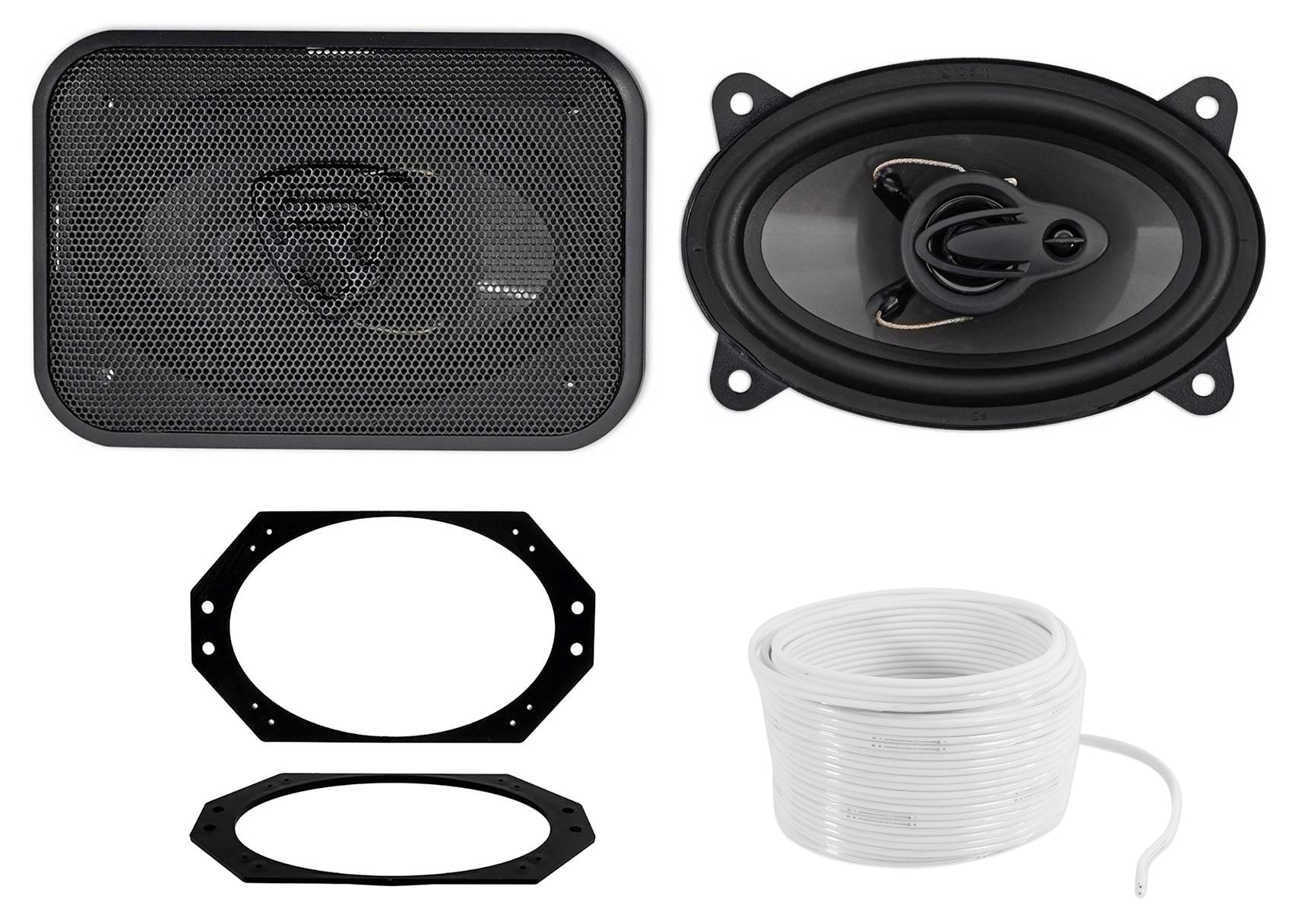 RV46.3A 4x6" Car Speakers 2-Pack + Jeep Wrangler Brackets & 50' Wire Bundle