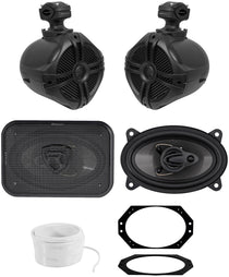 RWB70B Wakeboard Tower Speakers 2-Pack + 4x6" Dash Speakers & Wire Bundle