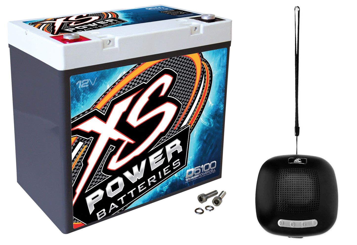 XS Power D5100 3100 Amp AGM Power Cell Car Audio Battery + Bluetooth Speaker
