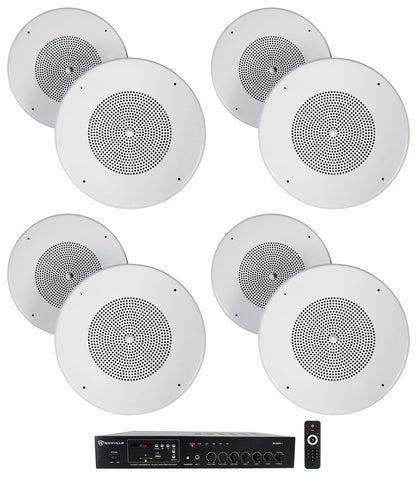 RCS80-1 60W Amp 4-Pack + MC80 8" Metal Ceiling Speakers Bundle
