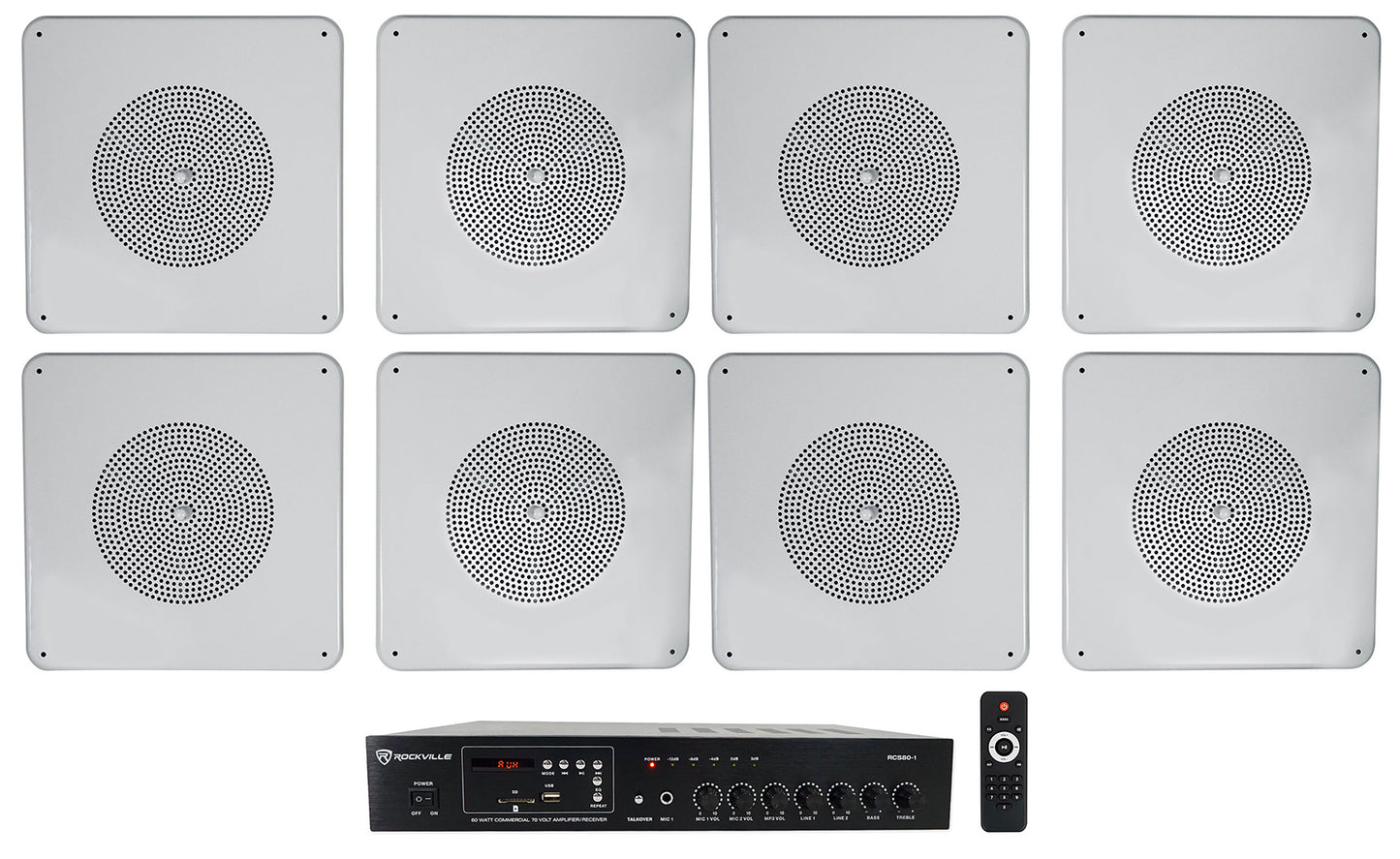 RCS80-1 60W Amp 4-Pack + MS81 8" Metal Ceiling Speakers Bundle