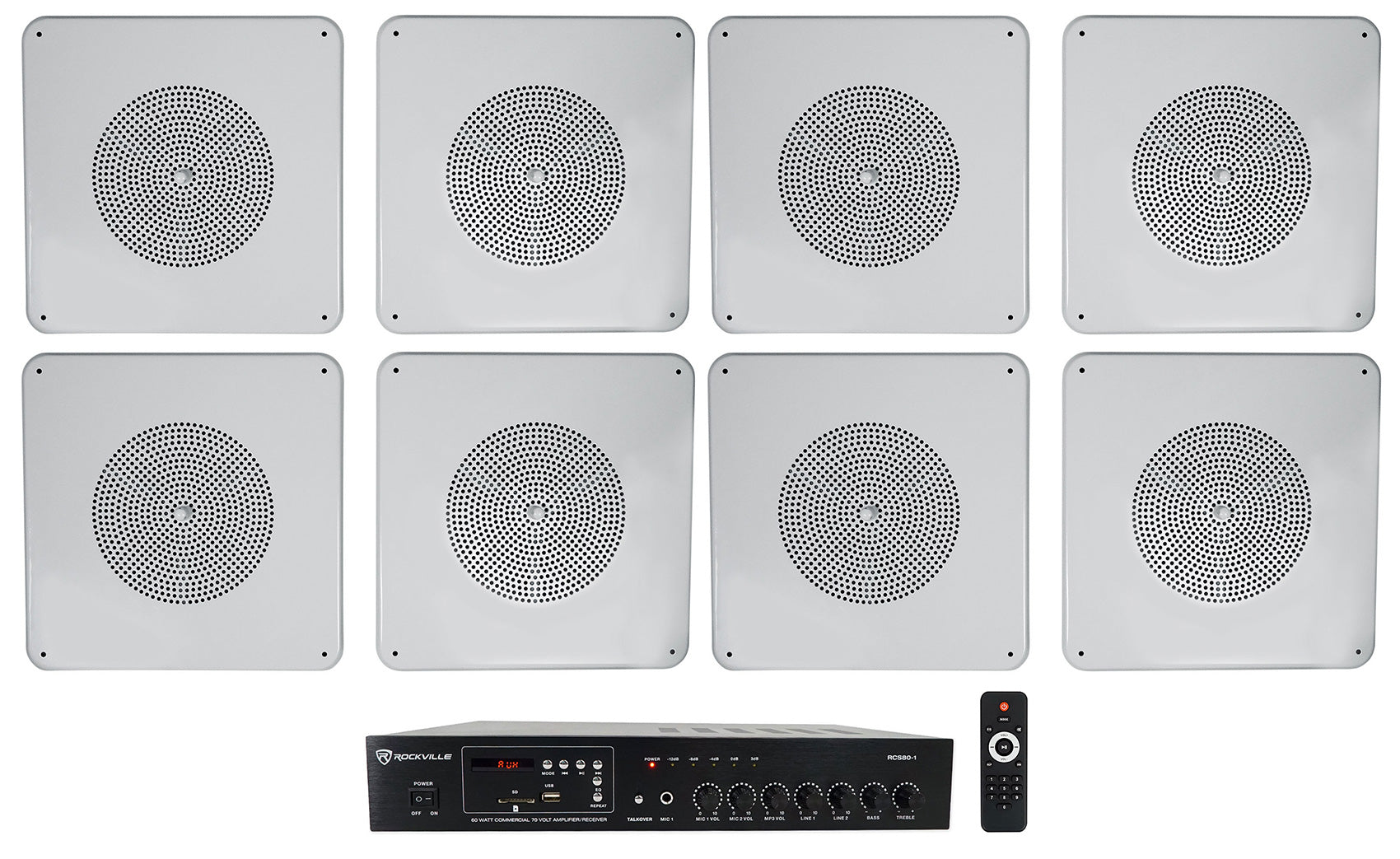 RCS80-1 60W Amp 4-Pack + MS81 8" Metal Ceiling Speakers Bundle