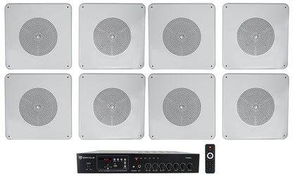 RCS80-1 60W Amp 4-Pack + MS81 8" Metal Ceiling Speakers Bundle