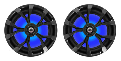MB Quart MDR2.0 1-Din Marine/Boat Bluetooth Receiver+(2) 8" Black LED Speakers
