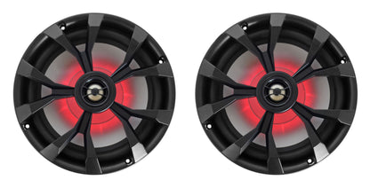 MB Quart MDR2.0 1-Din Marine/Boat Bluetooth Receiver+(4) 8" Black LED Speakers