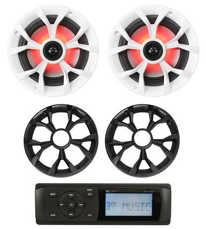 MB Quart MDR2.0 1-Din Marine/Boat Bluetooth/USB Receiver+(2) 6.5" LED Speakers