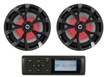 MB Quart MDR2.0 1-Din Marine/Boat Bluetooth Receiver+(2) 8" Black LED Speakers