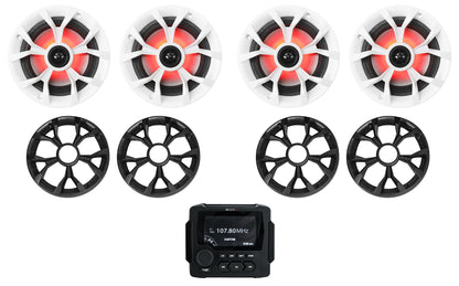MB Quart GMR-LED Marine/Boat Receiver w/Bluetooth/USB+(4) 6.5" LED Speakers