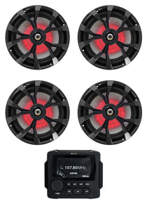MB Quart GMR-LED Marine/Boat Receiver w/Bluetooth/USB+(4) 8" Black LED Speakers