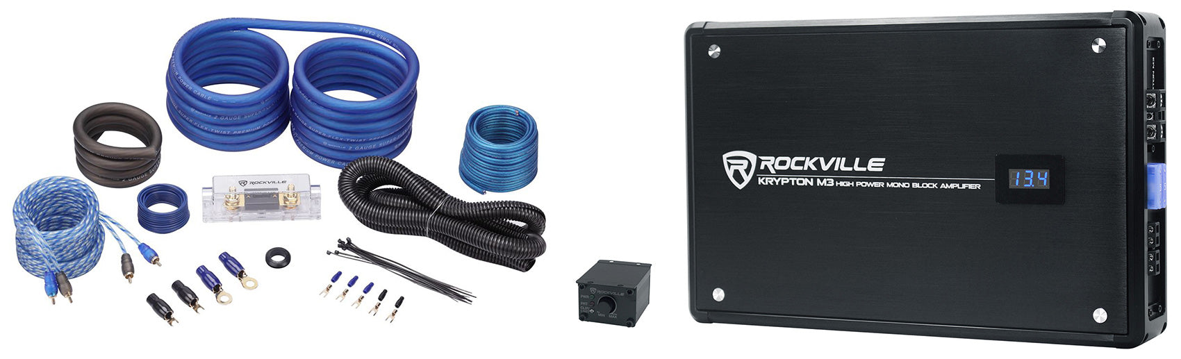 KRYPTON-M3 Mono Amplifier + RWK21 2 AWG Copper Install Kit Bundle