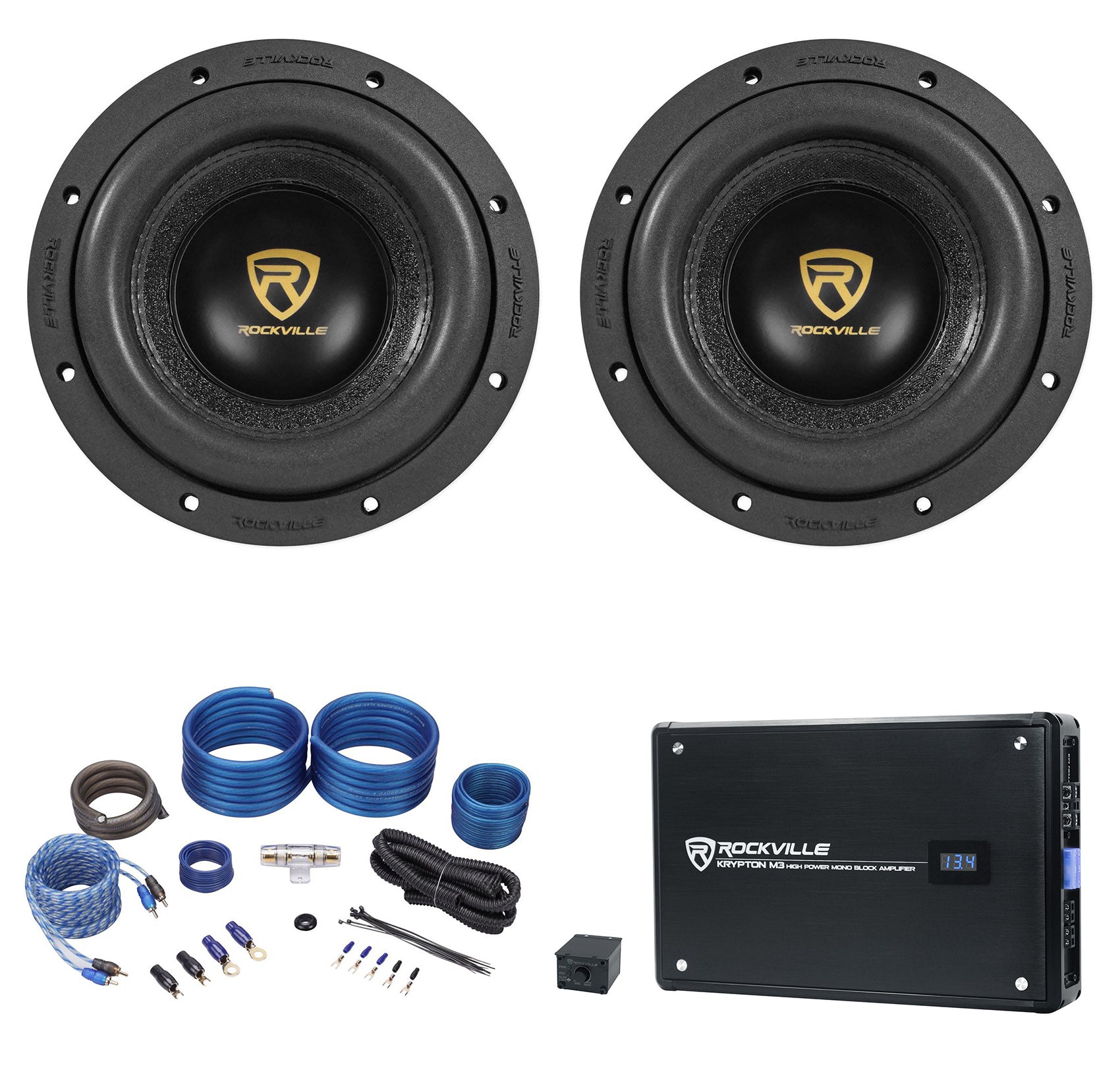 W8K9D4 8" Subwoofers 2-Pack + KRYPTON-M3 Amplifier Bundle