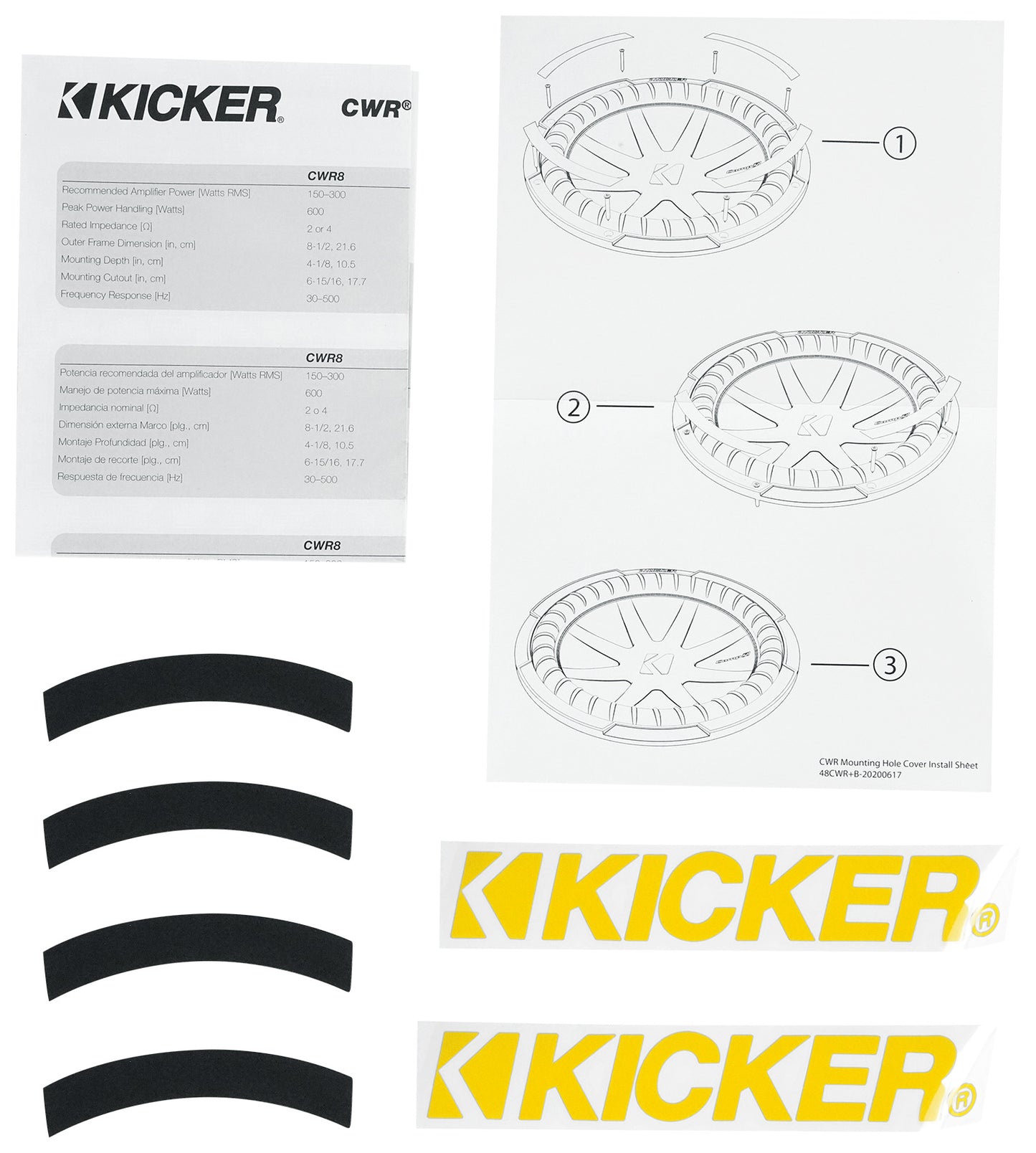 Kicker 48CWR84 COMPR8 600w 8" DVC Car Audio Subwoofer Sub+Mono Amplifier+Amp Kit