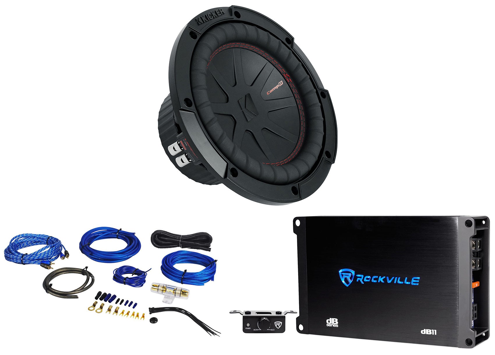 Kicker 48CWR84 COMPR8 600w 8" DVC Car Audio Subwoofer Sub+Mono Amplifier+Amp Kit