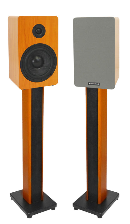 RockShelf 54C Wood 2-Pack + RHTSC 36" Speaker Stands Bundle