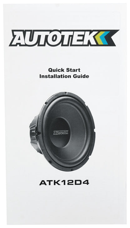 (2) Autotek ATK12D4 12" 400w RMS DVC 4 Ohm Car Subwoofers+Mono Amplifier+Amp Kit