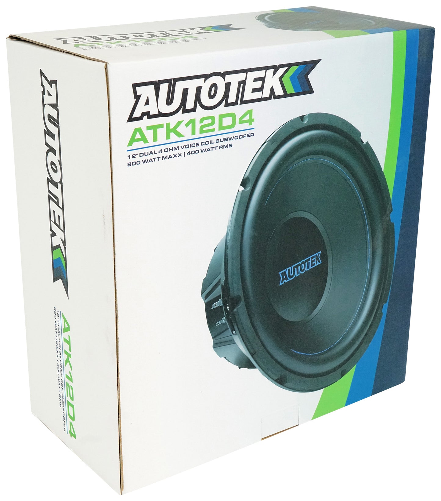(2) Autotek ATK12D4 12" 400w RMS DVC 4 Ohm Car Subwoofers+Mono Amplifier+Amp Kit
