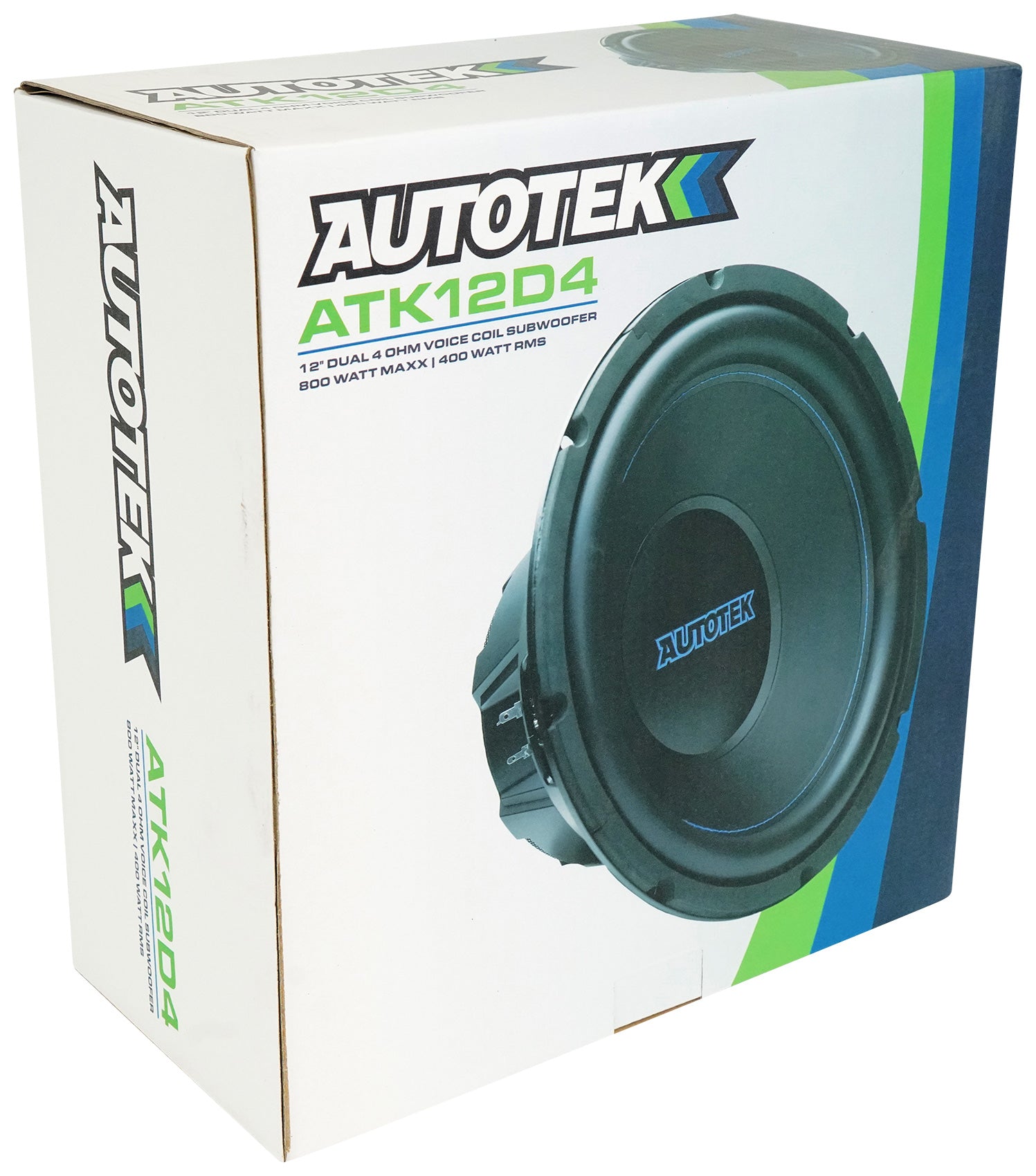 (2) Autotek ATK12D4 12" 400w RMS DVC 4 Ohm Car Subwoofers+Mono Amplifier+Amp Kit
