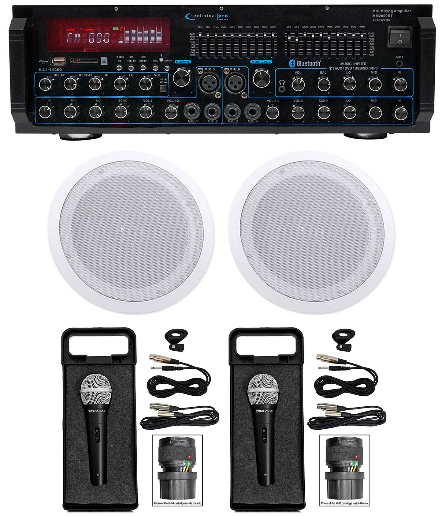 Technical Pro MM2000BT Bluetooth Karaoke Mixer System+(2) 8" Ceiling Speakers