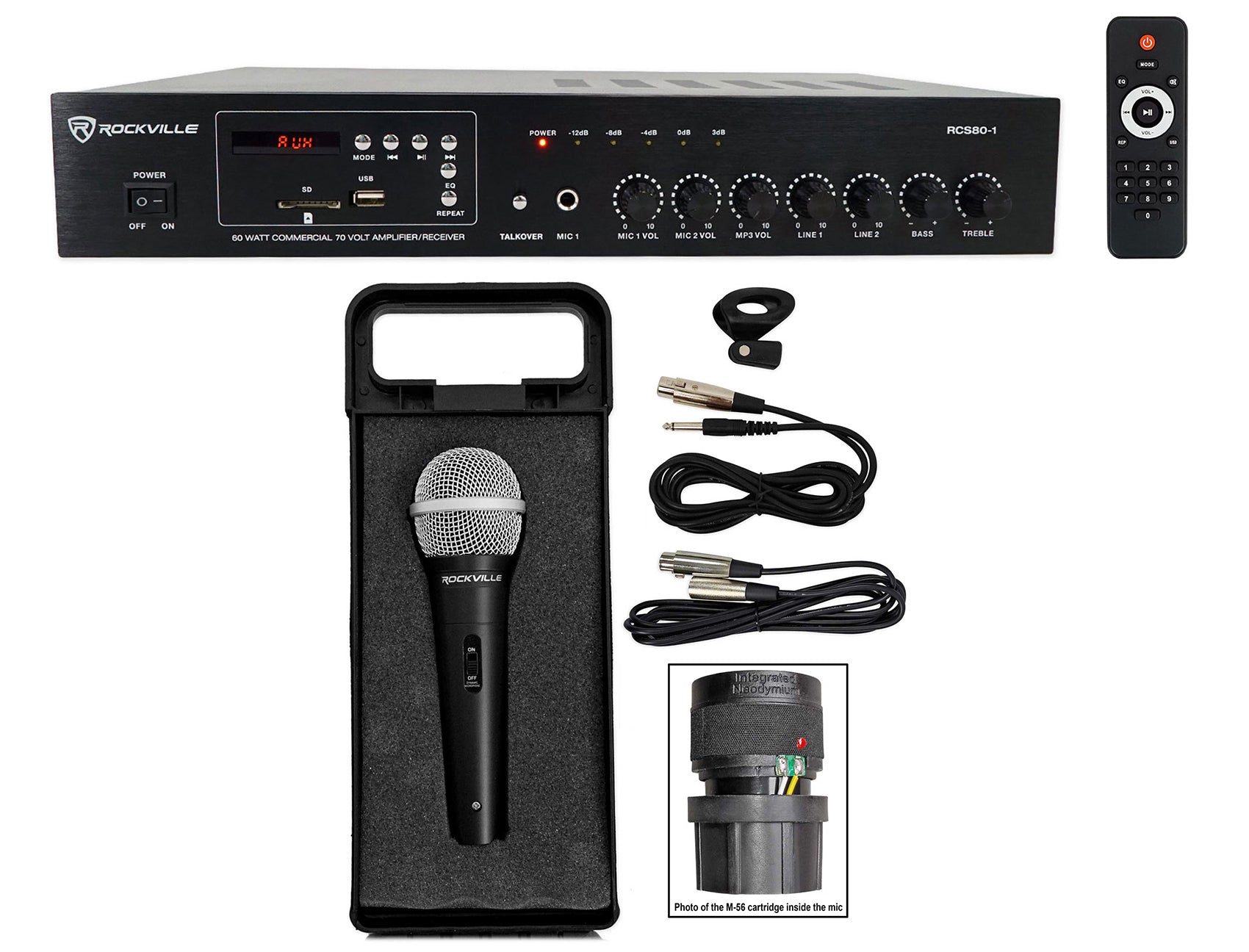 RCS80-1 60W Amplifier + RMC-XLR Wired Microphone Bundle