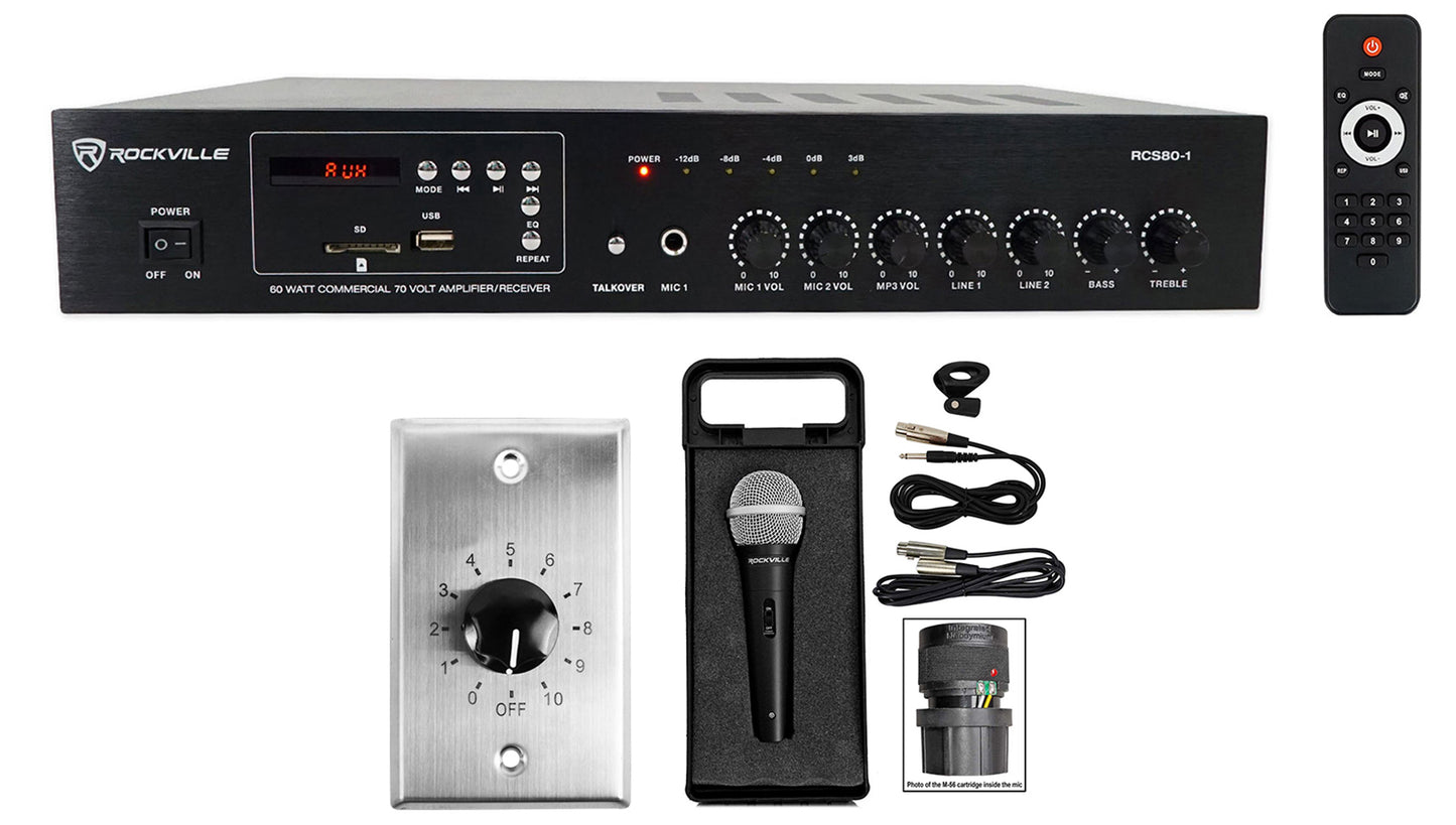 RCS80-1 60W Amplifier + VOL70100 Stainless Volume Control + RMC-XLR Mic Bundle