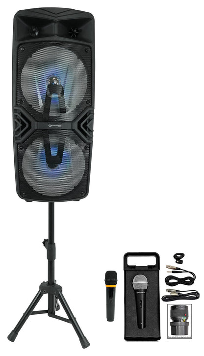 Technical Pro Dual 8" Rechargeable Karaoke Machine System Bundle with Stand & (2) Microphones