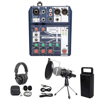 Podcast Podcasting Recording Soundcraft Mixer+Headphones+Mic+Stand