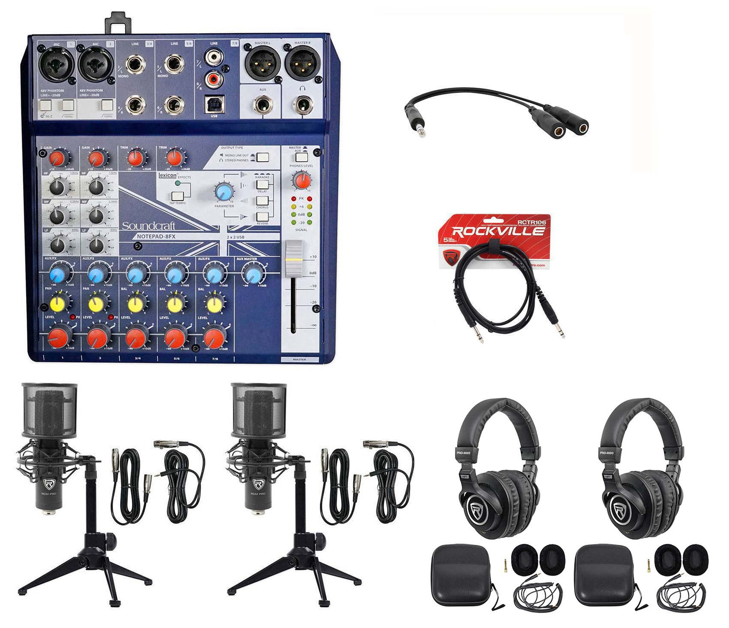 2) Person Podcasting Podcast Bundle w/Soundcraft Mixer+Headphones+Pro Mic+Tripod