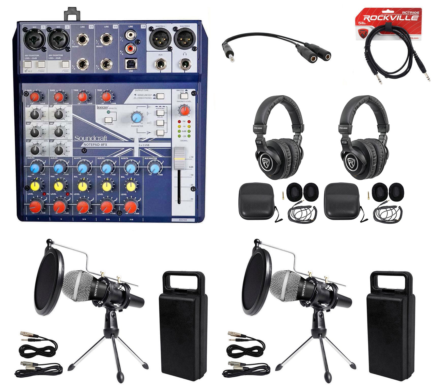 2 Person Podcasting Podcast Kit Soundcraft Mixer+Headphones+Mic+Stand