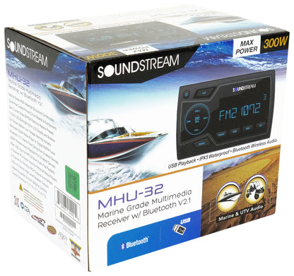 Soundstream MHU-32 Marine Boat ATV/UTV Bluetooth Receiver+2 Black 5.25" Speakers
