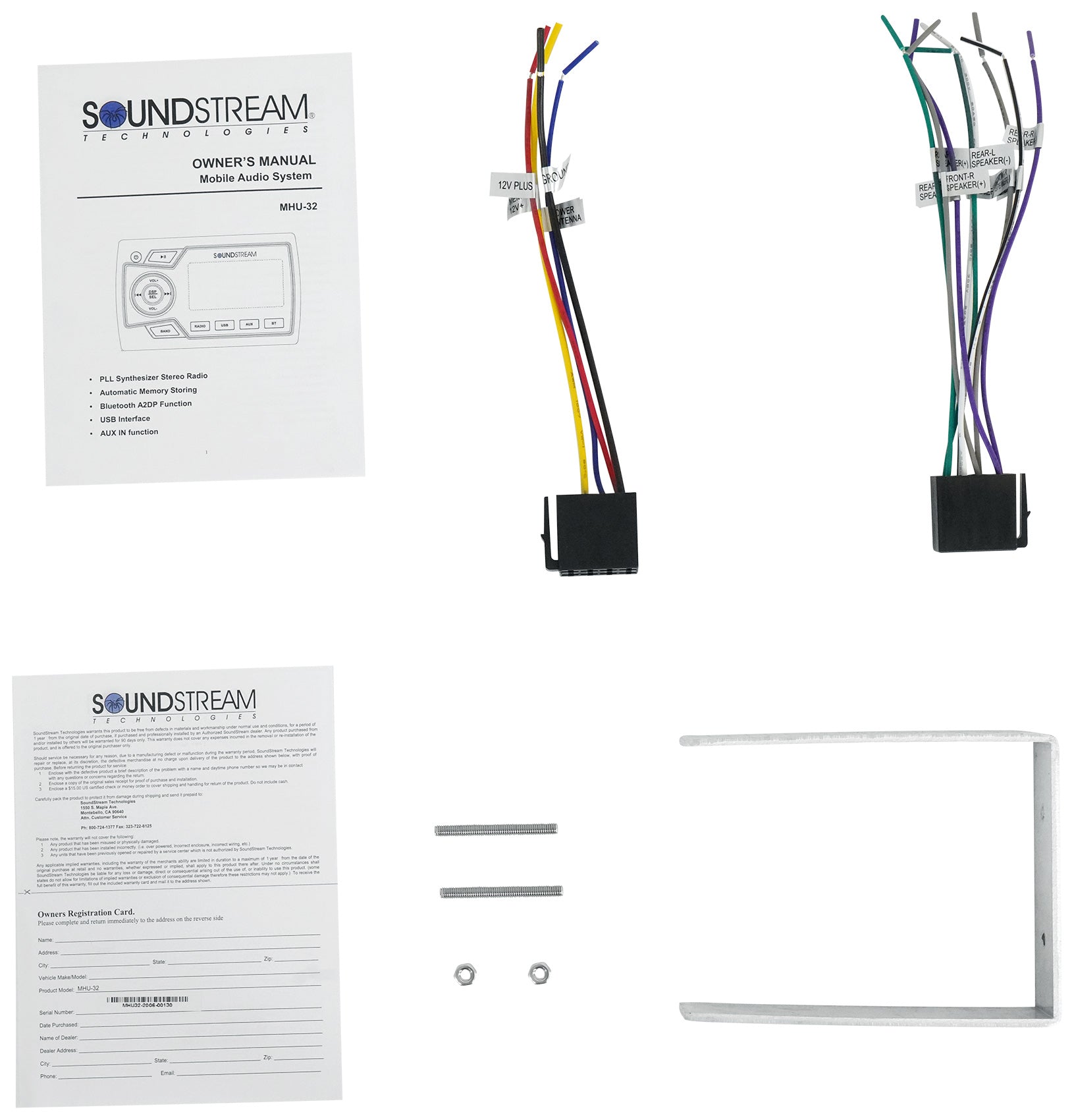 Soundstream MHU-32 Marine Boat ATV/UTV Bluetooth Receiver+2) White 6.5" Speakers