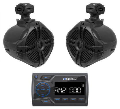 Soundstream MHU-32 Marine Boat ATV/UTV Bluetooth Receiver+2) 6.5" Tower Speakers