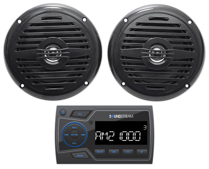 Soundstream MHU-32 Marine Boat ATV/UTV Bluetooth Receiver+2 Black 5.25" Speakers