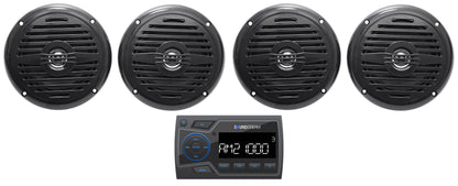 Soundstream MHU-32 Marine Boat ATV/UTV Bluetooth Receiver+4 Black 5.25" Speakers