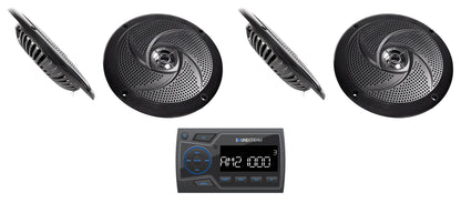 Soundstream MHU-32 Marine Boat ATV/UTV Bluetooth Receiver+4) Black 6.5" Speakers