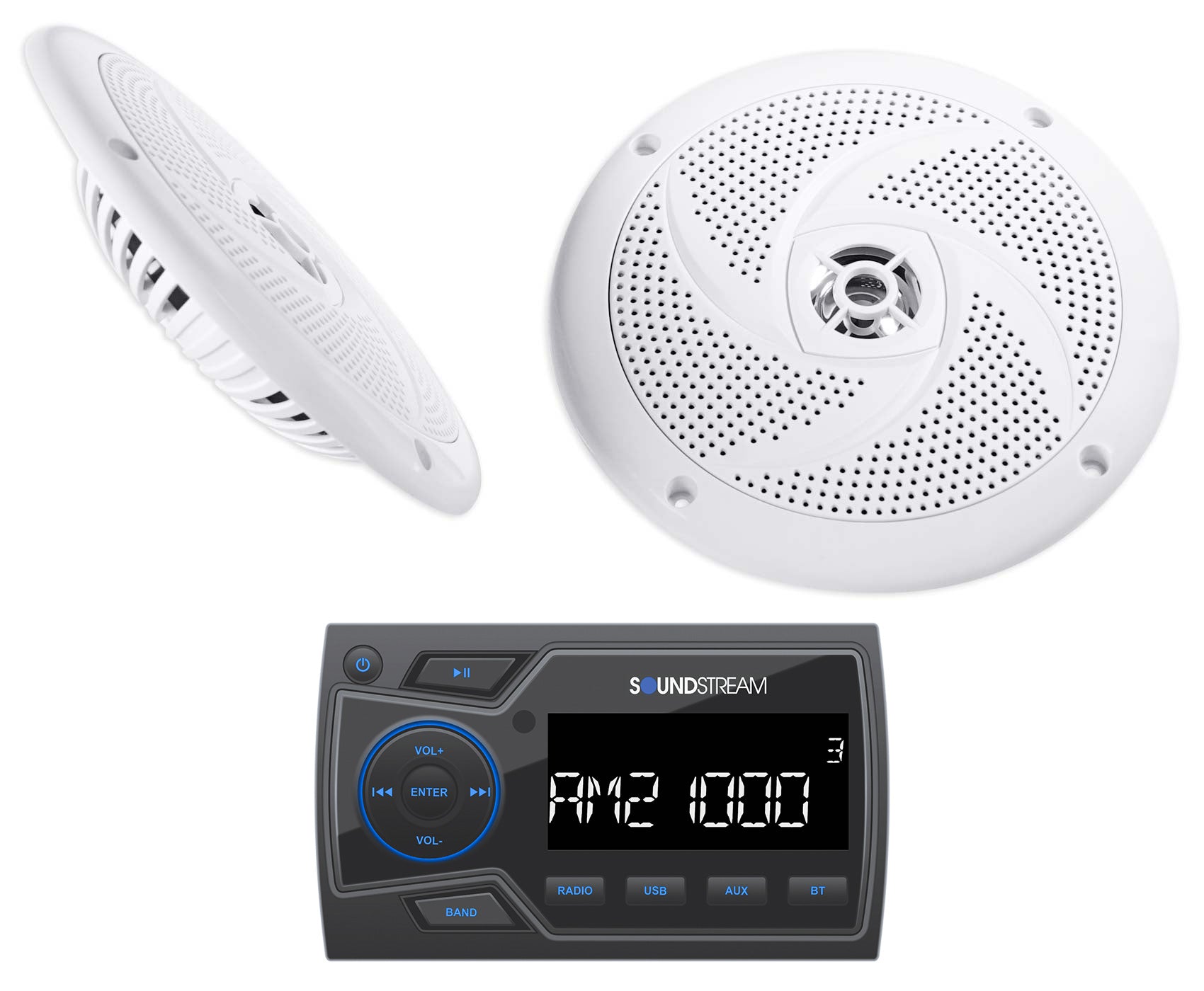 Soundstream MHU-32 Marine Boat ATV/UTV Bluetooth Receiver+2) White 6.5" Speakers