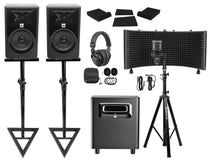 2 JBL 305P MkII 5" Studio Monitors+Stands+Subwoofer+Headphones+Mic+Vocal Shield