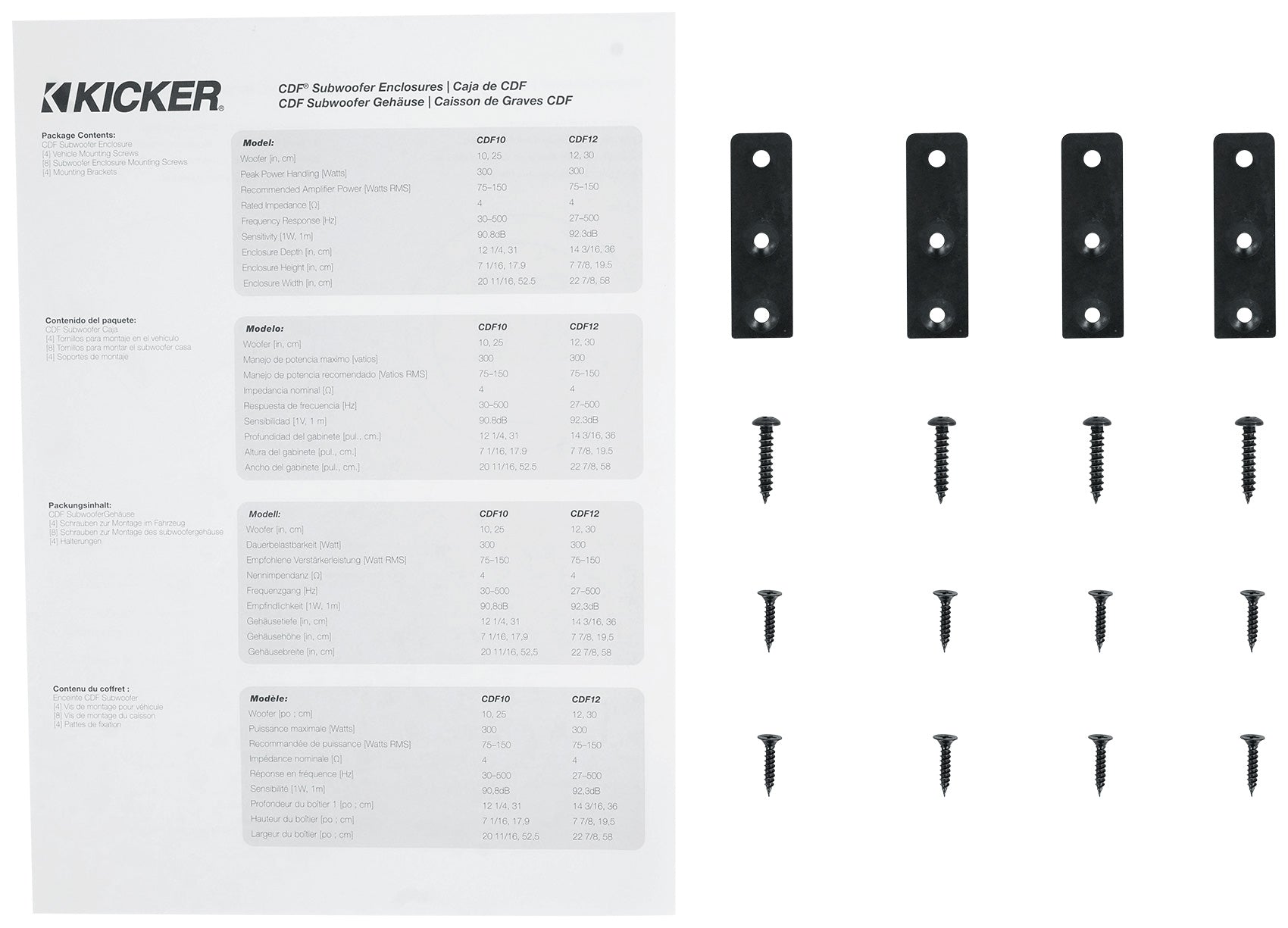KICKER 48CDF124 Comp12 12" 300w Down Firing Car Subwoofer+Mono Amplifier+Amp Kit