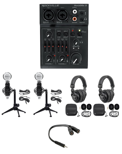Two‑Person Podcast Kit + RockMix 2 Mixer Bundle