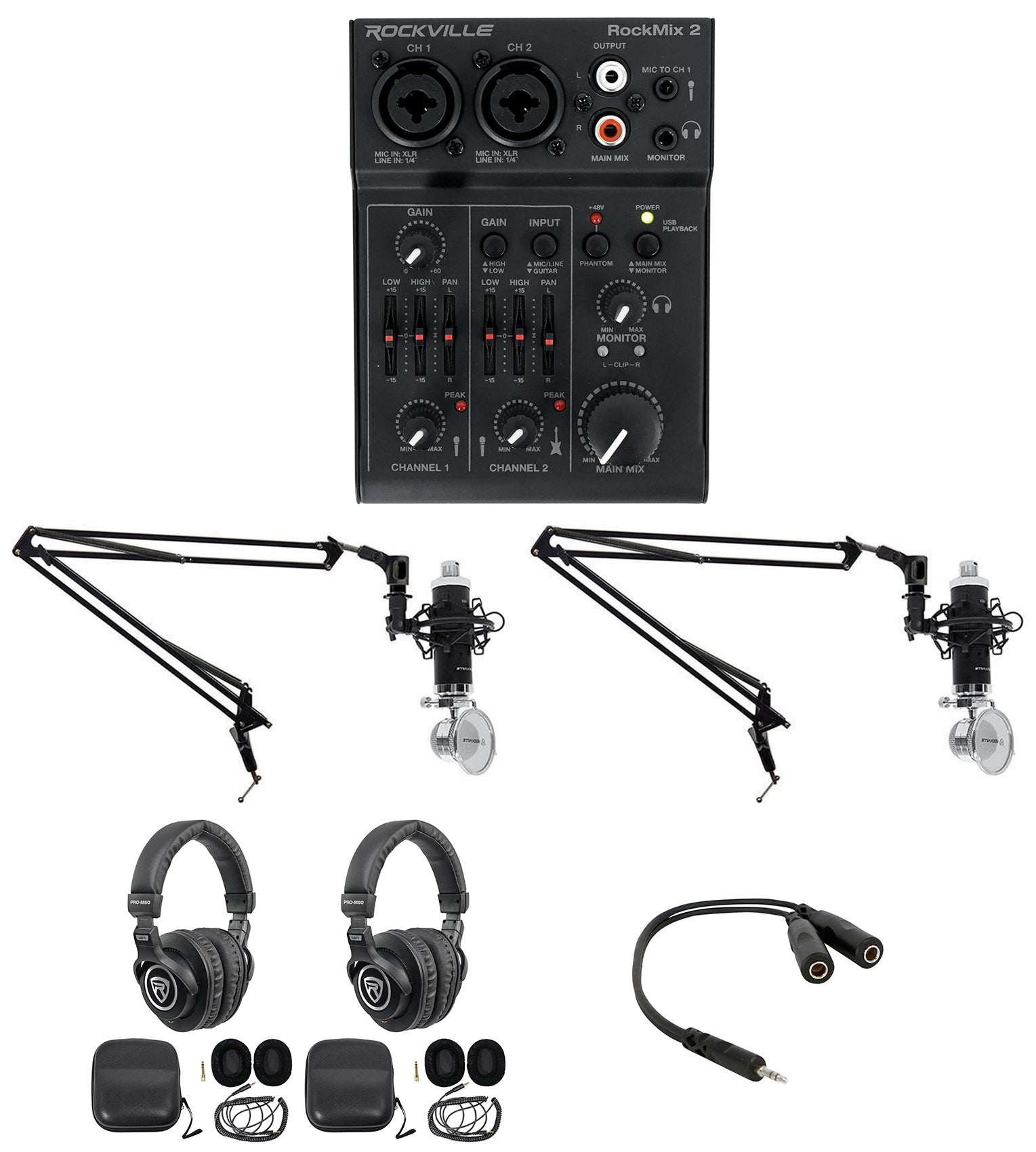 2-Person Podcast Kit + USB Interface Mixer Bundle