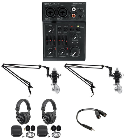 2-Person Podcast Kit + USB Interface Mixer Bundle