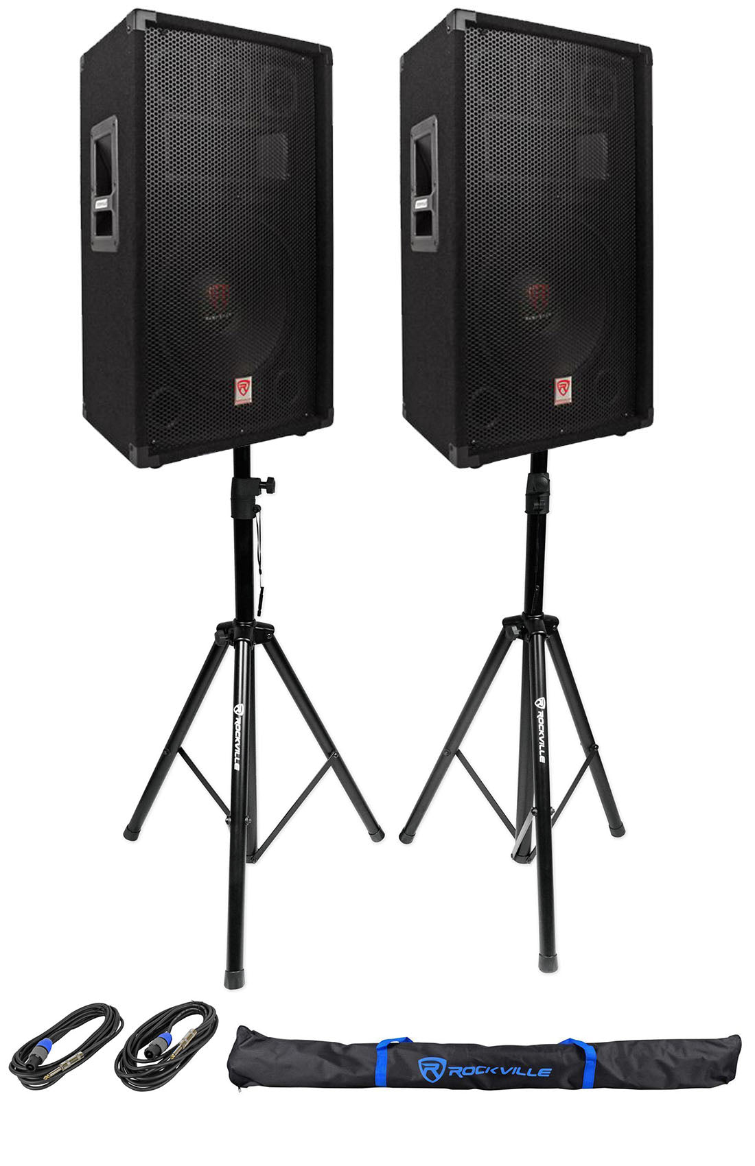 RSG12.4 12" Speakers 2-Pack + Stands and Cables Bundle