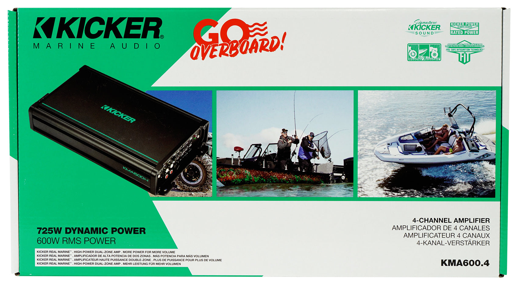 KICKER 48KMA6004 600 Watt 4-Channel Marine Boat Amplifier+Amp Kit KMA600.4