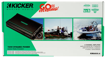 KICKER 48KMA6004 600 Watt 4-Channel Marine Boat Amplifier+Amp Kit KMA600.4