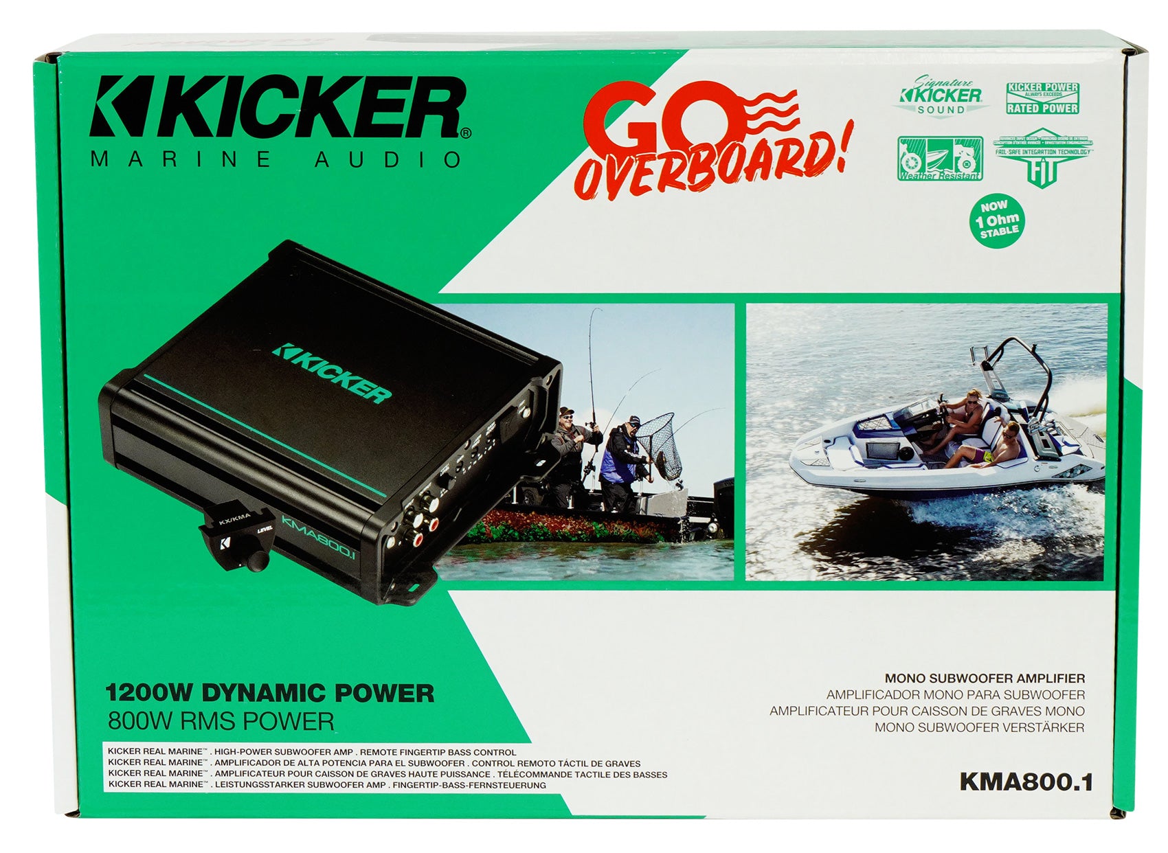 KICKER 48KMA8001 800 Watt 1-Ohm Marine/Boat Mono Sub Amplifier+Amp Kit KMA800.1