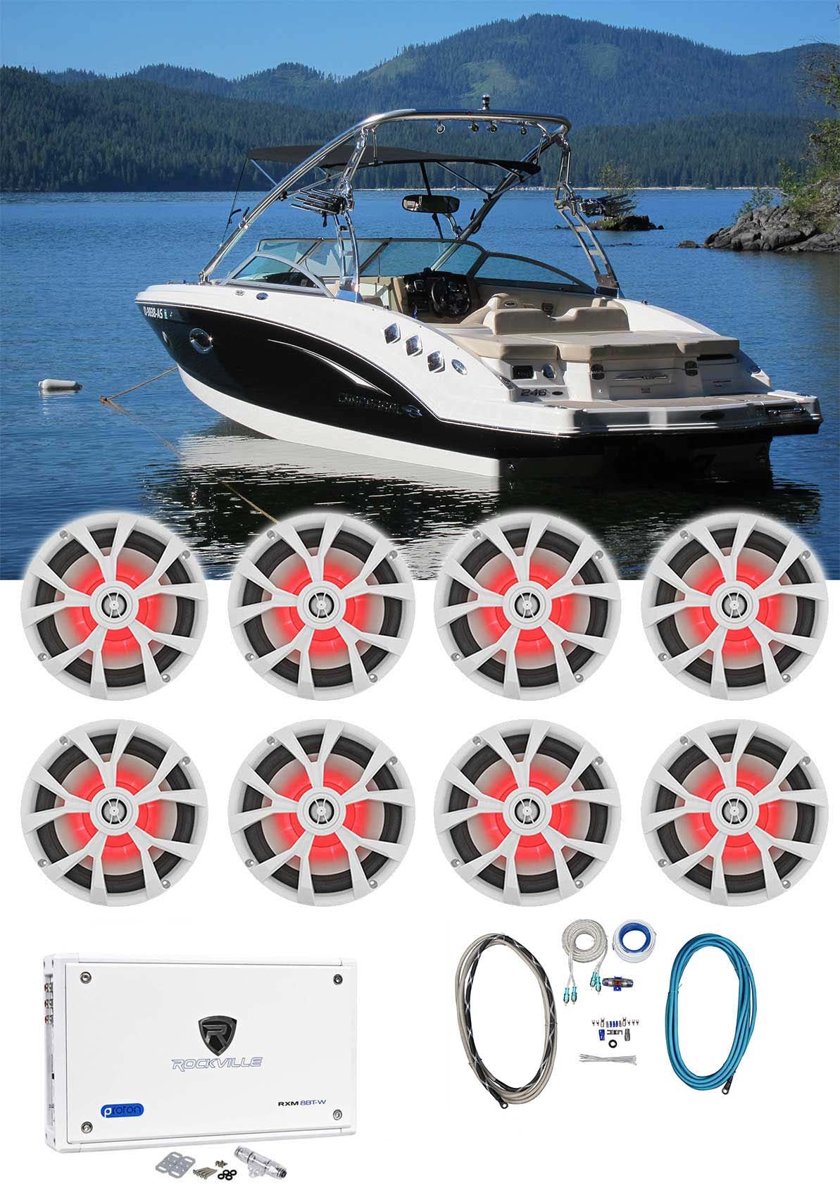 RKL80MW 8-Pack White + RXM8BTW Bluetooth Amplifier + RMWK4 Kit Bundle