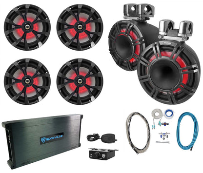 KICKER KMTC11 HLCD 11" Wakeboard Tower Speakers+4) 8" LED Speakers+6-Channel Amp