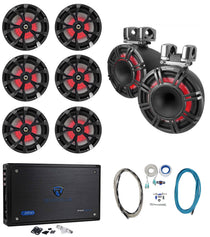 KICKER KMTC11 HLCD 11" Wakeboard Tower Speakers+6) 8" LED Speakers+8-Channel Amp